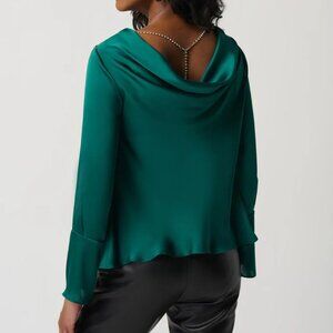 Green Necklace Chain Satin Flared Top - Joseph Ribkoff